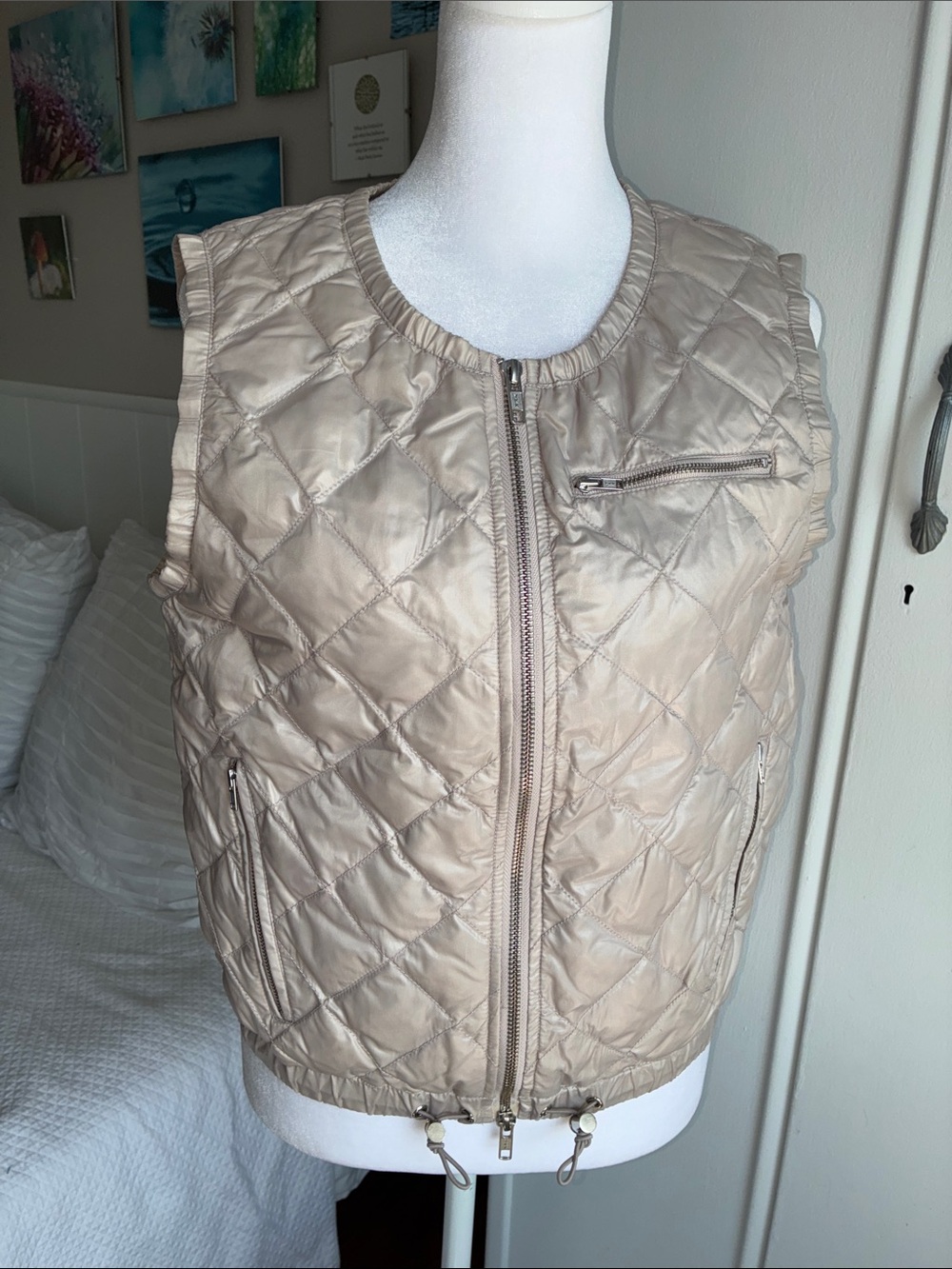 J. Crew Quilted Down Vest Cream- Lt Tan in Excellent Condition, XS Fits S Well